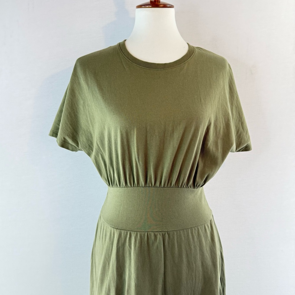 Everlane Kalamata Olive Green Organic Cotton Waisted Midi Dress - Picture 3 of 12